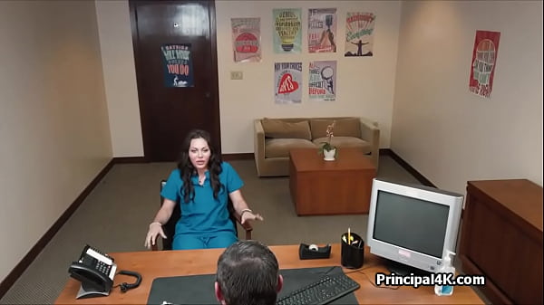 Nurse housewife rides fat dick at the office